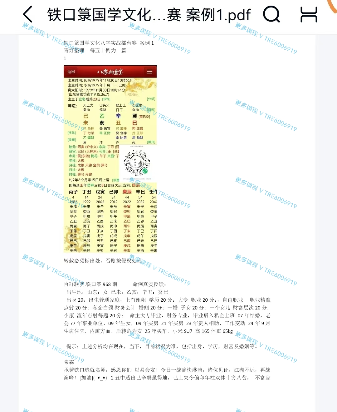 (八字命理)铁口箓 国学文化八字实战擂台赛 案例93页PDF电子文档